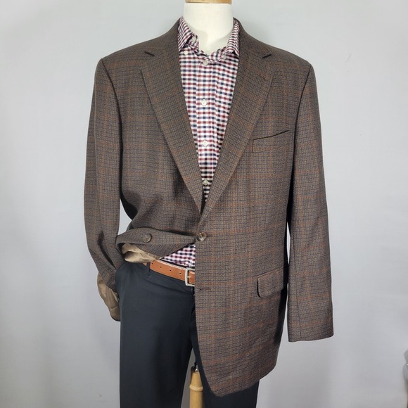 Alan Flusser Men's Sport Coat Blazer‎ Two Button Brown Teskid Wool Cashmere 46L